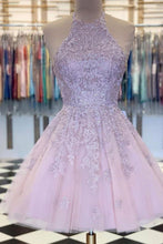 Load image into Gallery viewer, A-line Halter Homecoming Dress With Applique And Beading