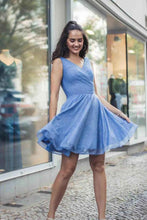 Load image into Gallery viewer, A Line V Neck Mini Homecoming Dress With Pleat