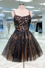 Load image into Gallery viewer, Black A Line Spaghetti Straps Homecoming Dress With Appliques