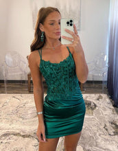 Load image into Gallery viewer, Bodycon Double Straps Keyhole Back Satin Homecoming Dress