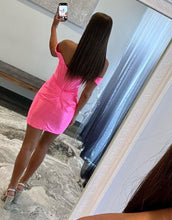 Load image into Gallery viewer, Bodycon Off The Shoulder Short Satin Homecoming Dress With Pleating