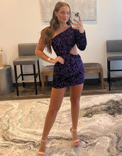 Load image into Gallery viewer, Bodycon One Shoulder Long Sleeves Sequin Homecoming Dress