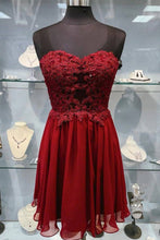 Load image into Gallery viewer, Burgundy A-line Sweetheart Short Homecoming Dress With Sequin Applique