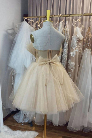 Champagne Tulle Short Homecoming Dress With Bow Back