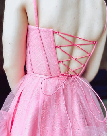 Charming Hot Pink A-Line Lace Up Tulle Homecoming Dress