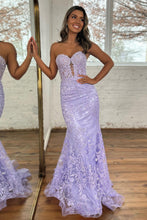 Load image into Gallery viewer, Charming Fuchsia Mermaid Sweetheart Backless Corset Prom Dress With Appliques