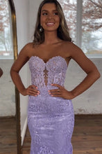 Load image into Gallery viewer, Charming Fuchsia Mermaid Sweetheart Backless Corset Prom Dress With Appliques