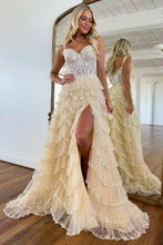 Load image into Gallery viewer, Charming Off The Shoulder A-Line Long Tiered Prom Dress With Sequin