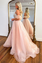 Load image into Gallery viewer, Cute A-Line Strapless Long Tulle Prom Dress With Split And Beading