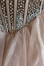 Load image into Gallery viewer, Cute A-Line Strapless Long Tulle Prom Dress With Split And Beading