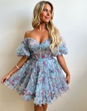 Load image into Gallery viewer, Cute A-Line Off The Shoulder Short Tulle Print Homecoming Dress