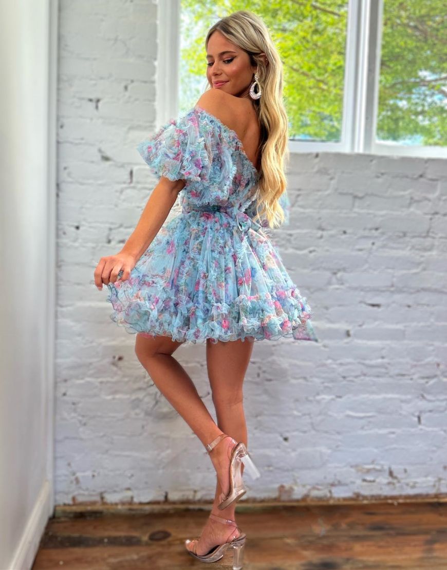 Cute A Line Off the Shoulder Printed Homecoming Dress Party Dress main image 1