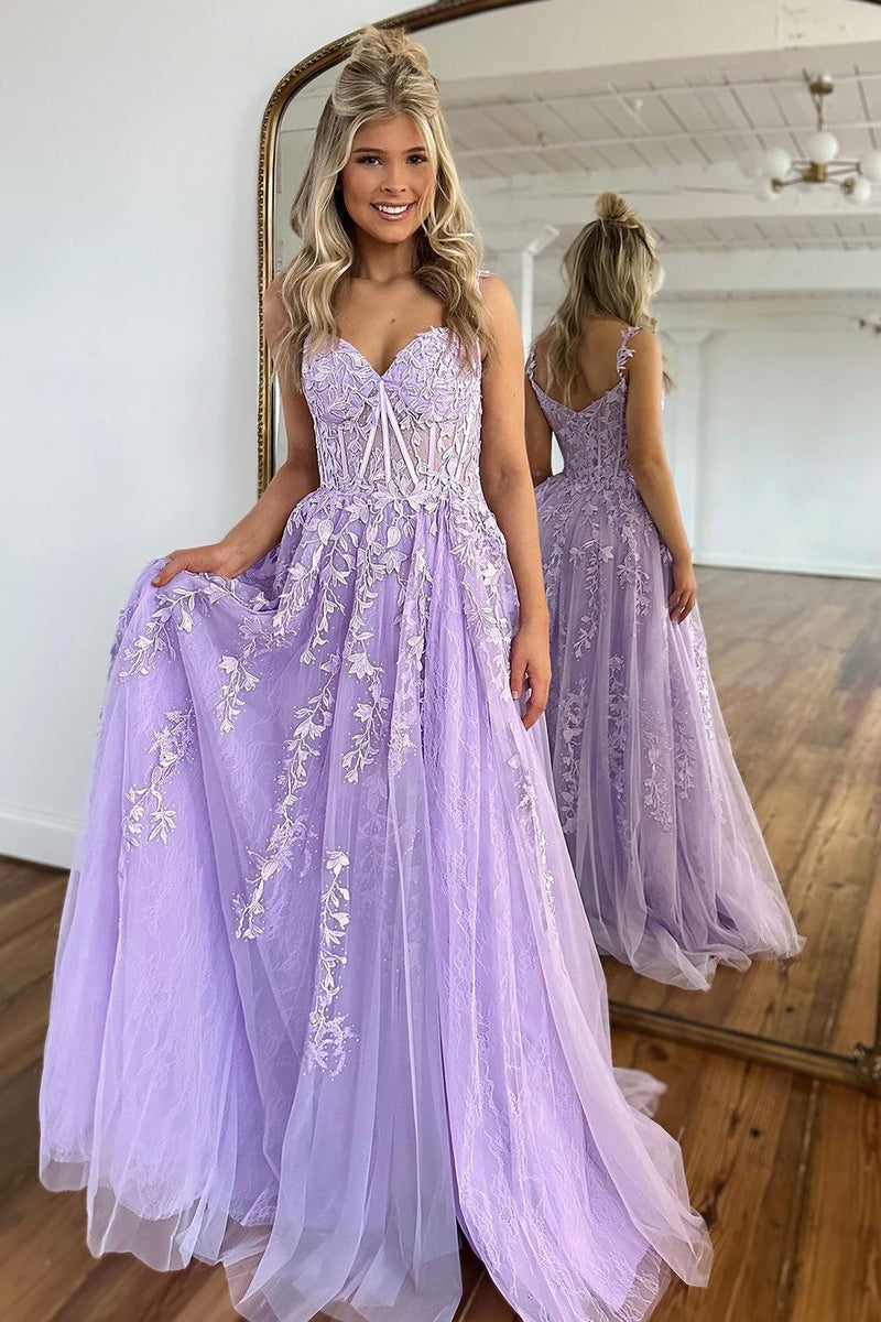Luuvis Cute A-Line Spaghetti Straps Long Tulle Prom Party Dress With