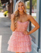 Load image into Gallery viewer, Cute A-Line Strapless Zipper Back Tiered Tulle Homecoming Dress