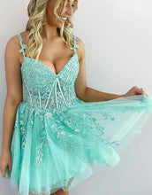 Load image into Gallery viewer, Cute A-Line Zipper Back Homecoming Dress With Appliques