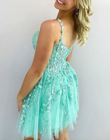 Cute A-Line Zipper Back Homecoming Dress With Appliques