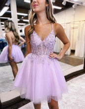 Load image into Gallery viewer, Cute Lilac A-Line Lace Up Tulle Homecoming Dress With Appliques