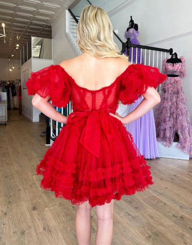 Cute Off The Shoulder A-Line Short Tulle Party Dress