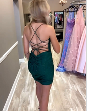 Load image into Gallery viewer, Dark Green Bodycon Homecoming Dress With Beding