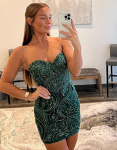 Load image into Gallery viewer, Dark Green Sweetheart Homecoming Dress With Nice Patterns