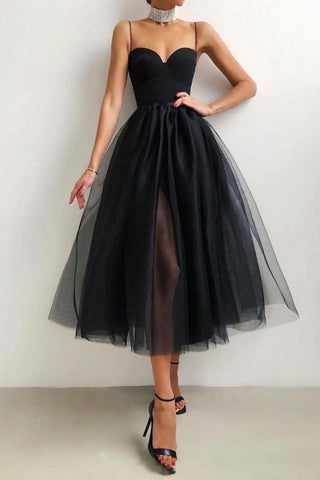 Elegant A-line Spaghetti Straps Black Homecoming Dress