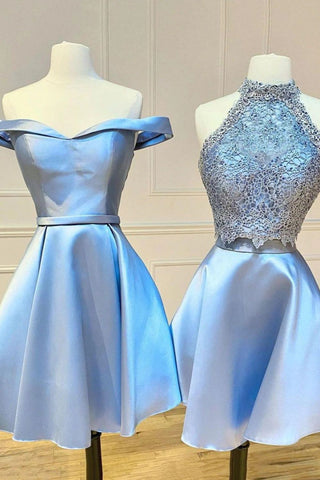 Elegant Sky Blue A-line Satin Homecoming Dress