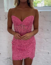 Load image into Gallery viewer, Fuchsia Sweetheart Corset Back Short Homecoming Dress
