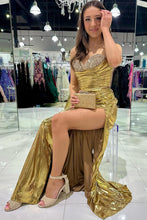 Load image into Gallery viewer, Silver Mermaid Sweetheart Long Metallic Prom Dress with Beading