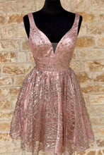 Load image into Gallery viewer, Gorgeous A-line V-neck Glitter Homecoming Dress