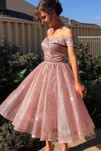 Load image into Gallery viewer, Gorgeous A Line Off The Shoulder Glitter Homecoming Dress