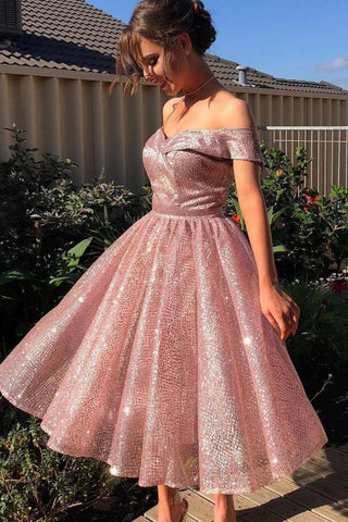 Gorgeous A Line Off The Shoulder Glitter Homecoming Dress