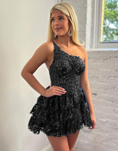 Load image into Gallery viewer, Gorgeous Navy One Shoulder Homecoming Dress With Appliques