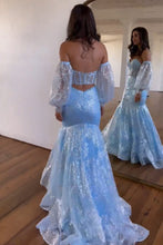Load image into Gallery viewer, Gorgeous Light Blue Mermaid Backless Long Prom Dress With Detachable Sleeves