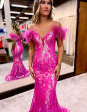 Load image into Gallery viewer, Gorgeous Mermaid Feather Off The Shoulder Prom Dress