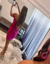 Load image into Gallery viewer, Grape Off The Shoulder Short Satin Homecoming Dress