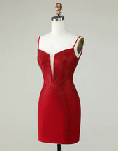 Load image into Gallery viewer, Light Blue Bodycon Spaghetti Straps Short Glitter Homecoming Dress