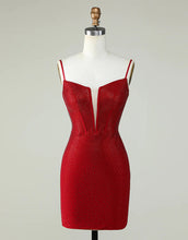 Load image into Gallery viewer, Light Blue Bodycon Spaghetti Straps Short Glitter Homecoming Dress