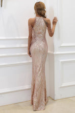 Load image into Gallery viewer, Mermaid High Neck Burgundy Prom Dress with Beading