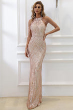 Load image into Gallery viewer, Mermaid High Neck Burgundy Prom Dress with Beading