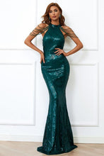 Load image into Gallery viewer, Mermaid High Neck Burgundy Prom Dress with Beading
