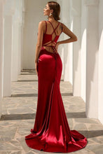 Load image into Gallery viewer, Sexy Mermaid V Neck Spaghetti Sleeves Prom Dress