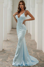 Load image into Gallery viewer, Sexy Mermaid V Neck Spaghetti Sleeves Prom Dress