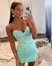 Load image into Gallery viewer, Light Green Strapless Corset Back Tight Homecoming Dress