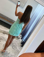 Load image into Gallery viewer, Light Green Strapless Corset Back Tight Homecoming Dress