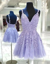 Load image into Gallery viewer, Lilac A-Line Spaghetti Straps Homecoming Dress With Appliques