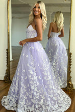 Load image into Gallery viewer, Lilac A-Line Sweetheart Zipper Back Long Tulle Prom Dress With Appliques