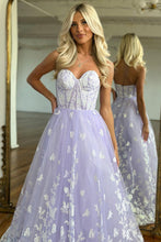 Load image into Gallery viewer, Lilac A-Line Sweetheart Zipper Back Long Tulle Prom Dress With Appliques