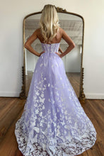 Load image into Gallery viewer, Lilac A-Line Sweetheart Zipper Back Long Tulle Prom Dress With Appliques