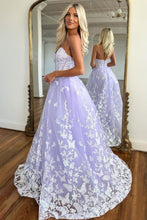 Load image into Gallery viewer, Lilac A-Line Sweetheart Zipper Back Long Tulle Prom Dress With Appliques