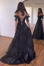 Load image into Gallery viewer, Luxurious Glitter A-Line Off The Shoulder Lace Up Prom Dress With Split